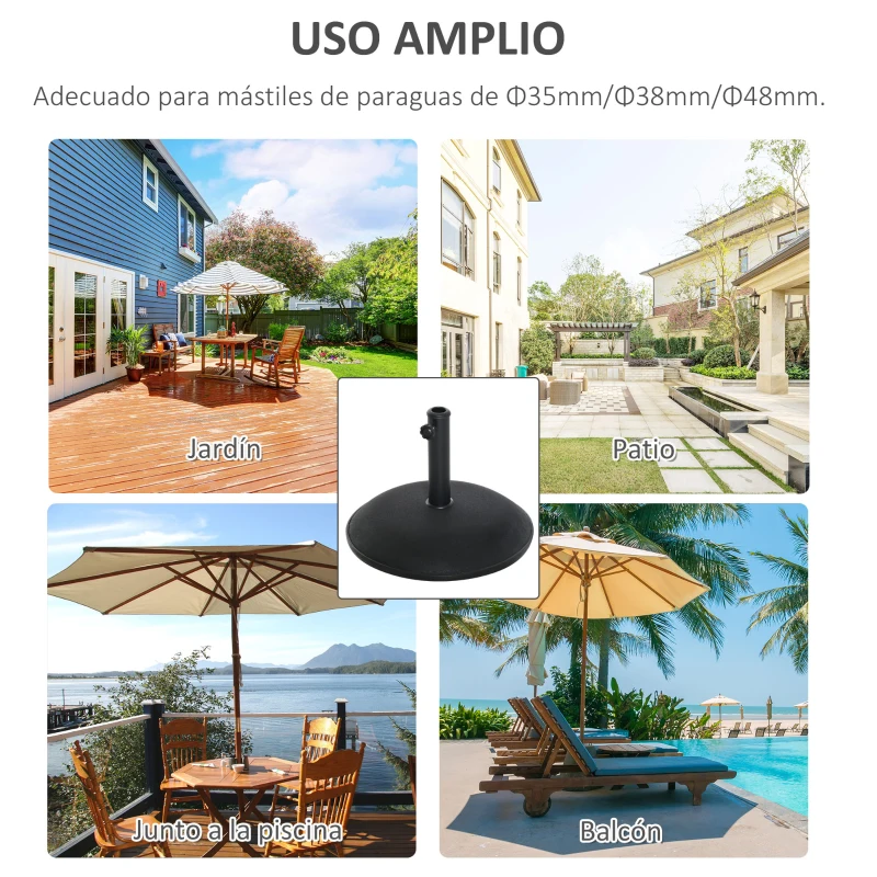 Outsunny Base para Sombrilla Redonda 25 kg Soporte de Parasol de Cemento para Sombrilla con Postes Ø33 mm Ø38 mm Ø48 mm