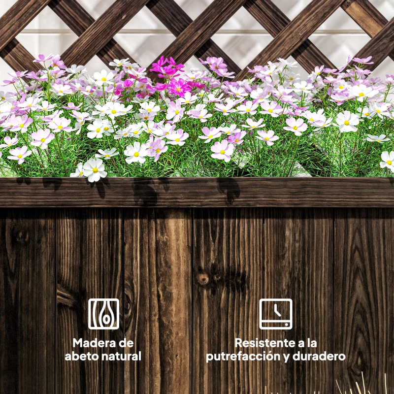 Outsunny Jardinera con Enrejado de Madera Macetero de Jardín con Soporte para Trepadora 72,5x31,5x149,5 cm Carbonizado