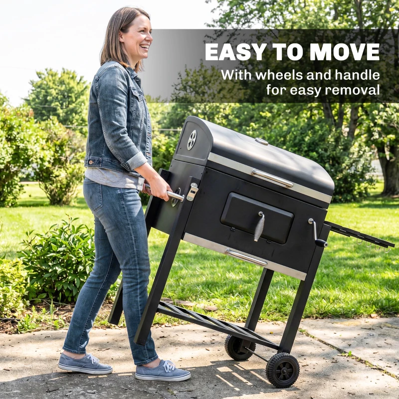 Outsunny Charcoal Grill, with Height-Adjustable Coal Pan - Black