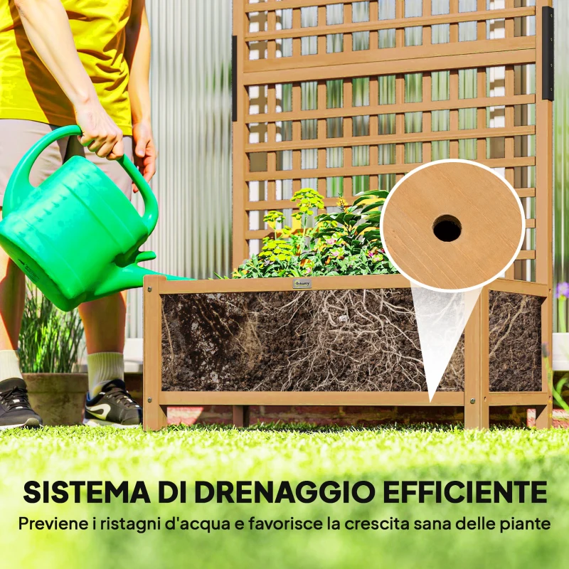 Outsunny Fioriera da Giardino con Traliccio per Piante Rampicanti in Legno, 90x45x183 cm, Giallo