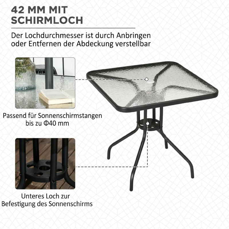Outsunny Gartentisch Abnehmbar Metall 76x76 cm Wetterfest Balkontisch mit Schirmloch, rutschfest Schwarz