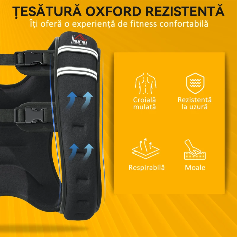 HOMCOM Vestă cu greutăți 10kg, respirabilă, cu buzunar pentru obiecte și bretele, din material Oxford, 40x35 cm, neagră