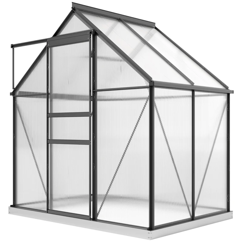 Outsunny Serra in Policarbonato e Alluminio con Porta a Battente e Finestra a Tetto, 192.5x131x200 cm, Grigio