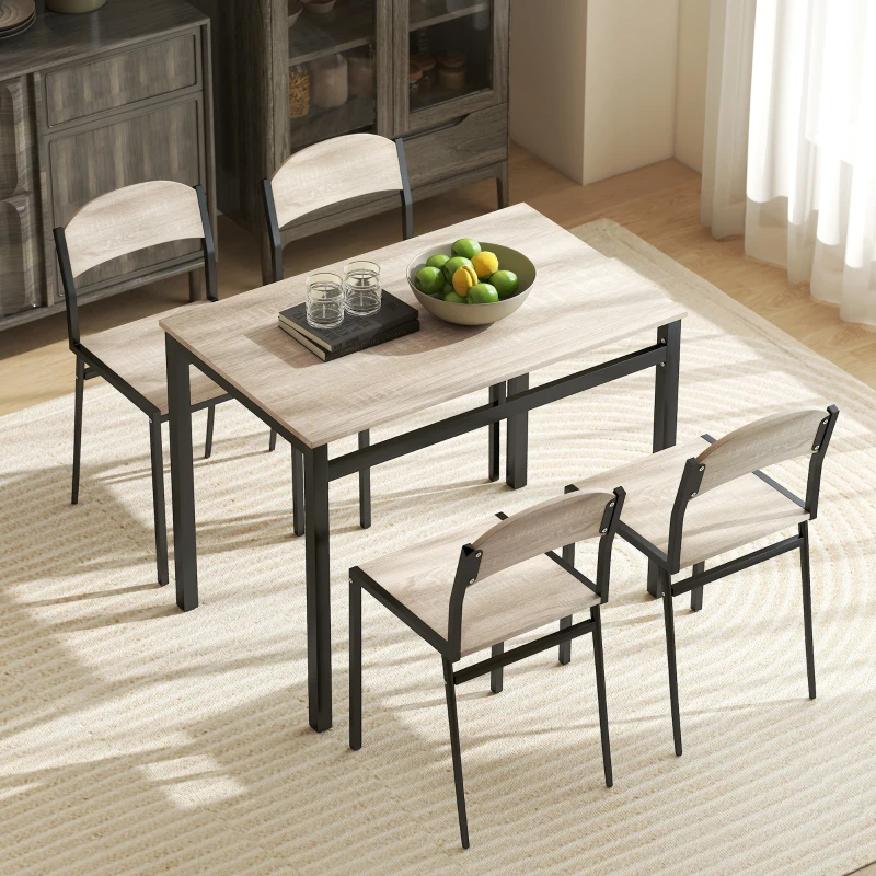 HOMCOM Conjunto de Mesa y 4 Sillas de Comedor para 4 Personas, Estilo Moderno con Estructura Metálica, Roble y Negro