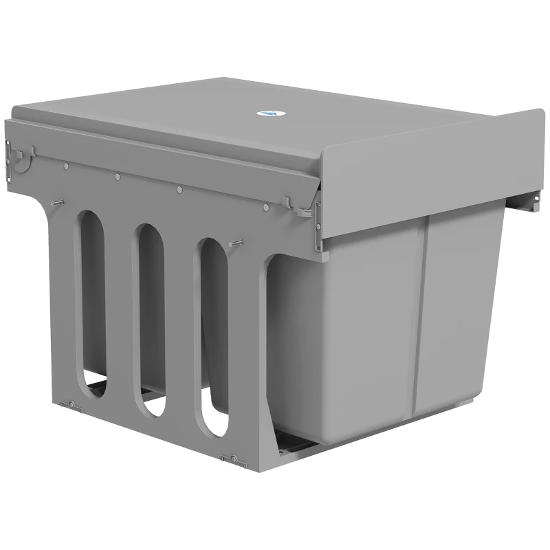 HOMCOM Pattumiera Estraibile Sottolavello da 31L con 3 Secchi Rimovibili e Piano Superiore, Grigio Chiaro