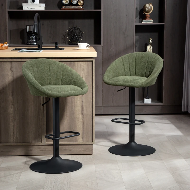 HOMCOM Set of Two Relaxed Tub Bar Stools - Dark Green