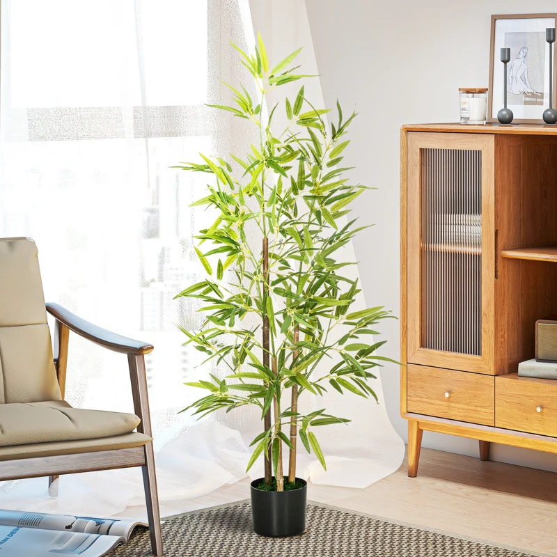 HOMCOM Set 2 Piante di Bambù Finte da 120 cm con Vaso Ø15x12cm, in PEVA, PP e Metallo, Verde e Nero