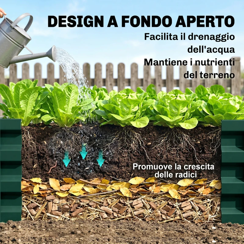 Outsunny Letto per Orto Rialzato a Fondo Aperto con Rivestimento, in Acciaio Zincato, 120x60x30.5 cm, Verde