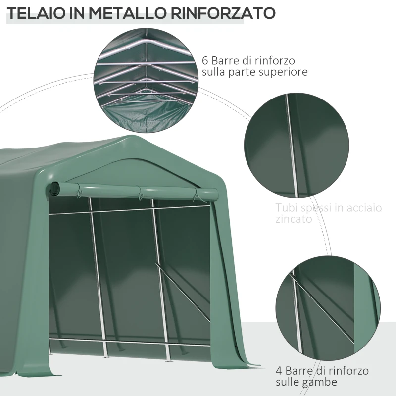 Outsunny Tendone da Giardino per Auto con Ingresso a Cerniera e Picchetti, 600x255-310x255cm, Verde
