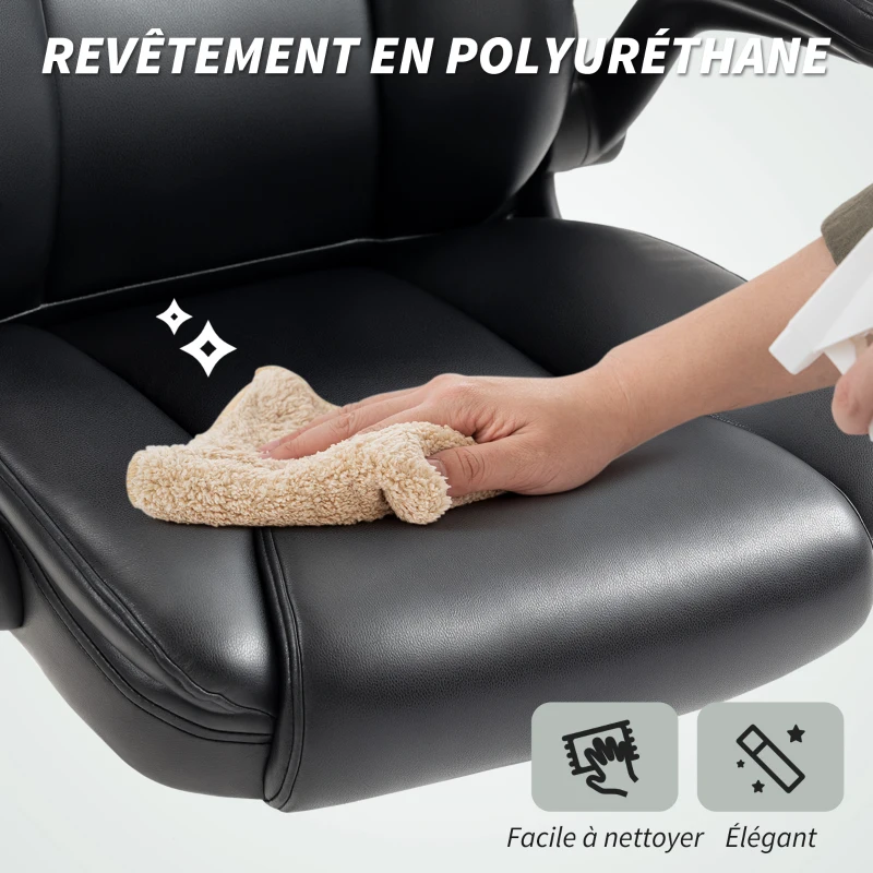 HOMCOM Cadeira de Escritório com Apoios de Braço Rebatíveis Cadeira Ergonômica Altura Ajustável Função de Balanço Preto
