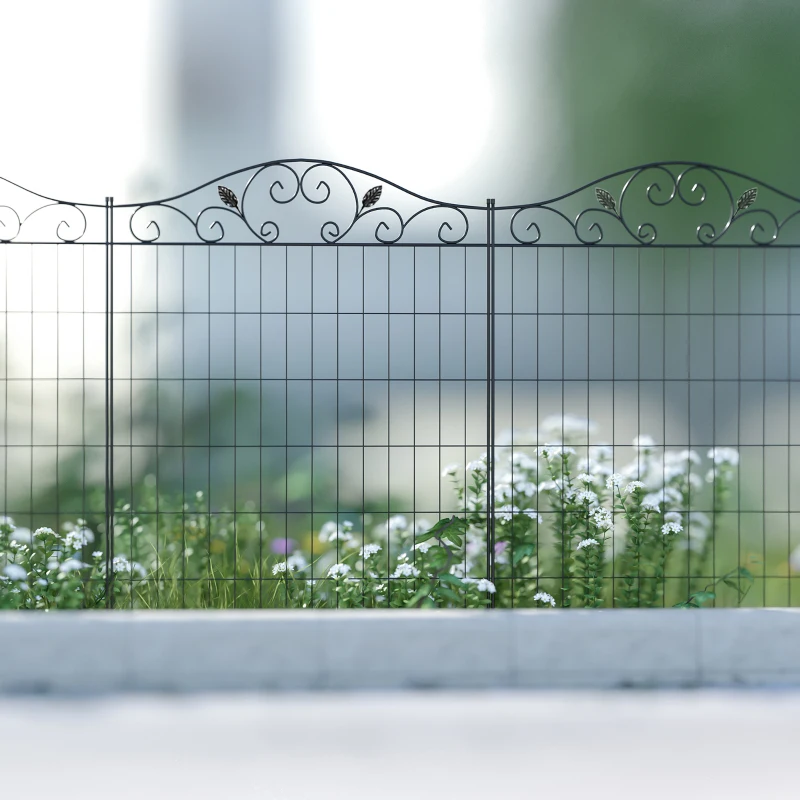 Outsunny Set of 2 Decorative Garden Fence, 8 Panels Metal Picket Fence, Versatile Shapes for Patio Lawn, 365cm x 112cm, Black