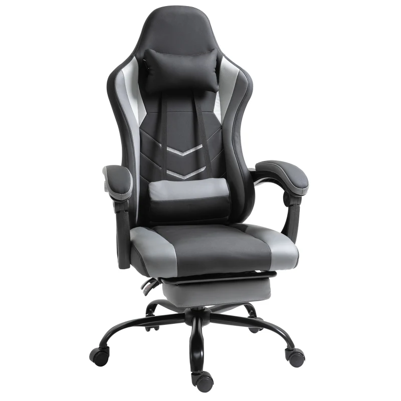 Vinsetto Cadeira Gamer Ergonômica Cadeira de Escritório para Secretária Cadeira Giratória Altura Ajustável Almofada Lombar Ajustável com Apoio de Pés 62x52x128 cm Preto