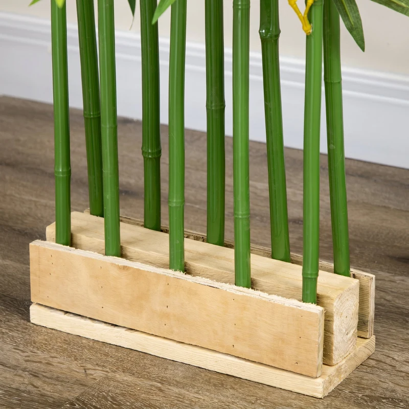 HOMCOM Bambou Artificiel 180 cm, Feuilles Réalistes et Pot en Bois de Pin, Facile à Nettoyer, pour Maison Bureau, Vert
