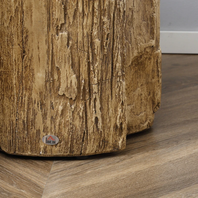 HOMCOM Tree Stump End Table, Round Concrete Side Table for Indoor and Outdoor Use, Natural Wood Effect