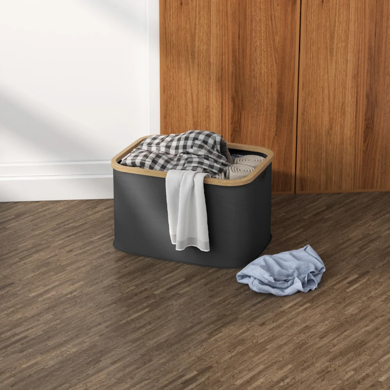 HOMCOM Cesto de la Ropa Sucia Plegable 36 L con Asas para Baño Dormitorio Lavadero 44,3x33,3x26,5 cm Negro