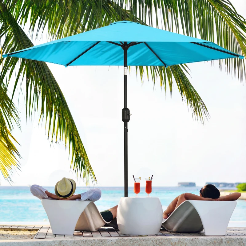 Outsunny 2.6 m Garden Parasol Umbrella with Aluminium Pole, Outdoor Patio Umbrella with Tilt and Crank, Vent, Blue