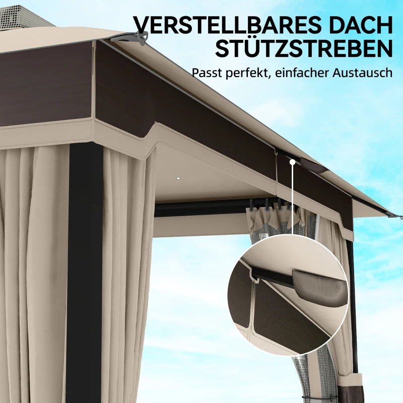 Outsunny Pavillon 3,6x3 m Wasserabweisend Stabil Winterfest Gartenpavillon mit Doppeldach Moskitonetz Seitenteile Abflusslöcher