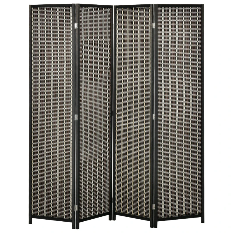 HOMCOM Raumteiler, faltbar, Kiefernholz/Bambus, 180 x 180 cm, Braun/Schwarz