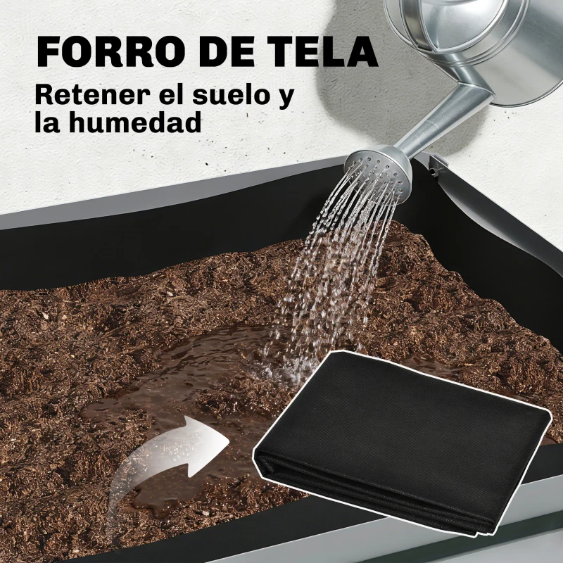 Outsunny Huerto Urbano Elevado con Estante Inferior Mesa de Cultivo de Metal Galvanizado con Forro 120x55x80 cm Gris Plateado
