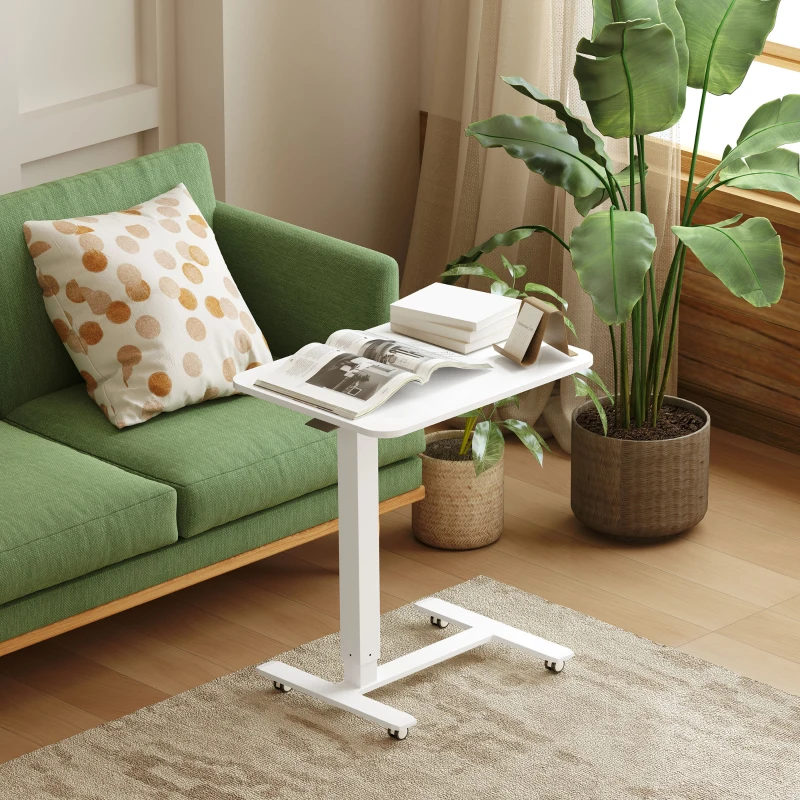 HOMCOM Mesa para Ficar em Pé Regulável em Altura incl. 4 Rodas Forma em C 65 cm x 48 cm x 73-110 cm Branco