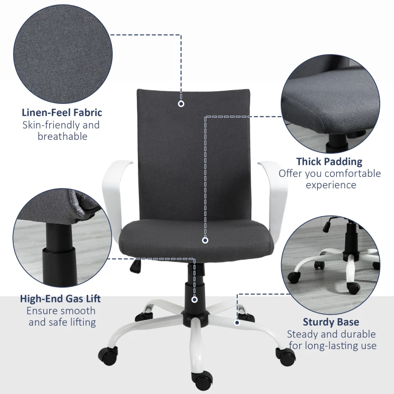 Vinsetto Sedia da Ufficio Ergonomica e Girevole con Altezza Regolabile, 61x61x89-99 cm, Grigio Scuro