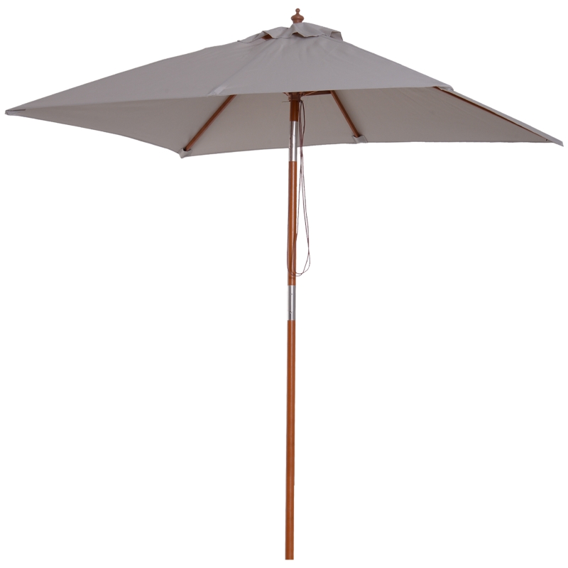 Outsunny Ombrellone da Giardino Inclinabile 2x1.5 m a 6 Stecche con Palo in Legno di Abete, Grigio