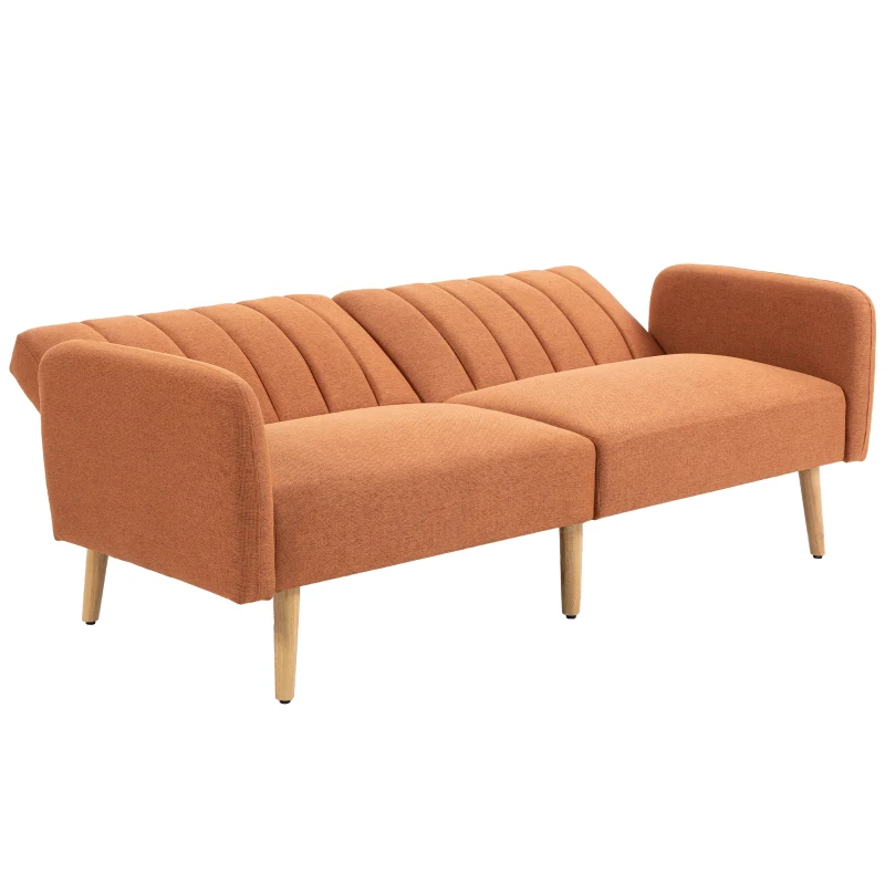 HOMCOM Sofá-cama 2 Lugares design escandinavo Encosto reclinável 3 posições Pés em madeira Tecido aspeto linho castanho