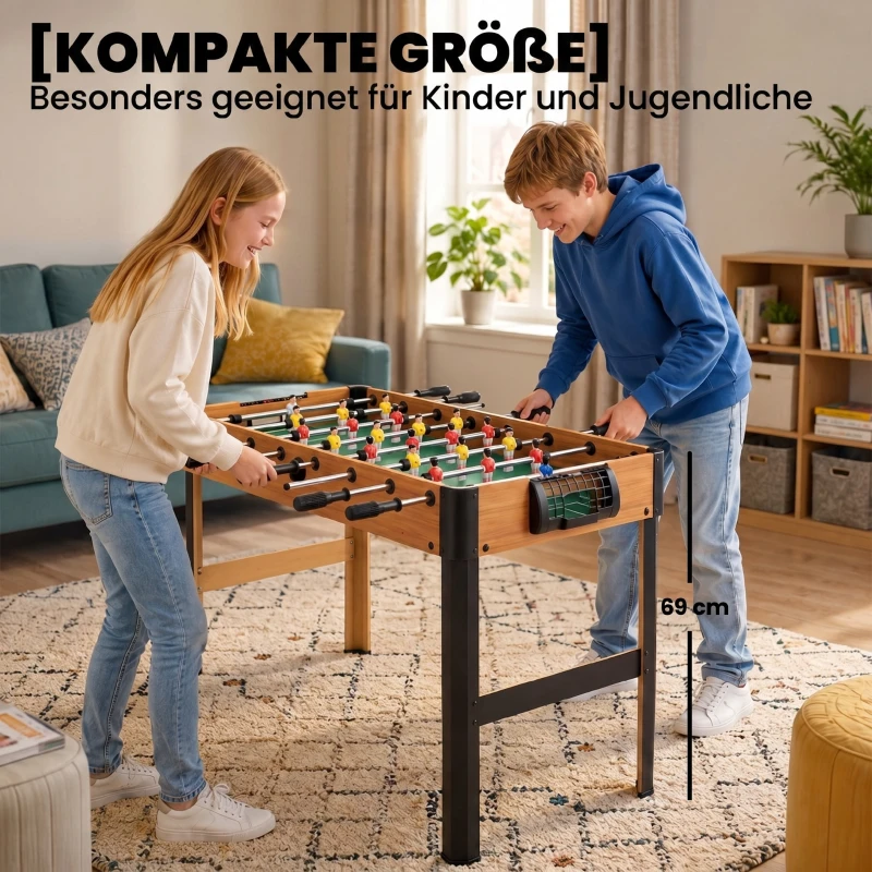 HOMCOM Tischkicker, Tischfußball-Set, 2 Bälle, rutschfeste Griffe, für Jugendliche Erwachsene, Punkteanzeige, MDF, Metall, Bunt