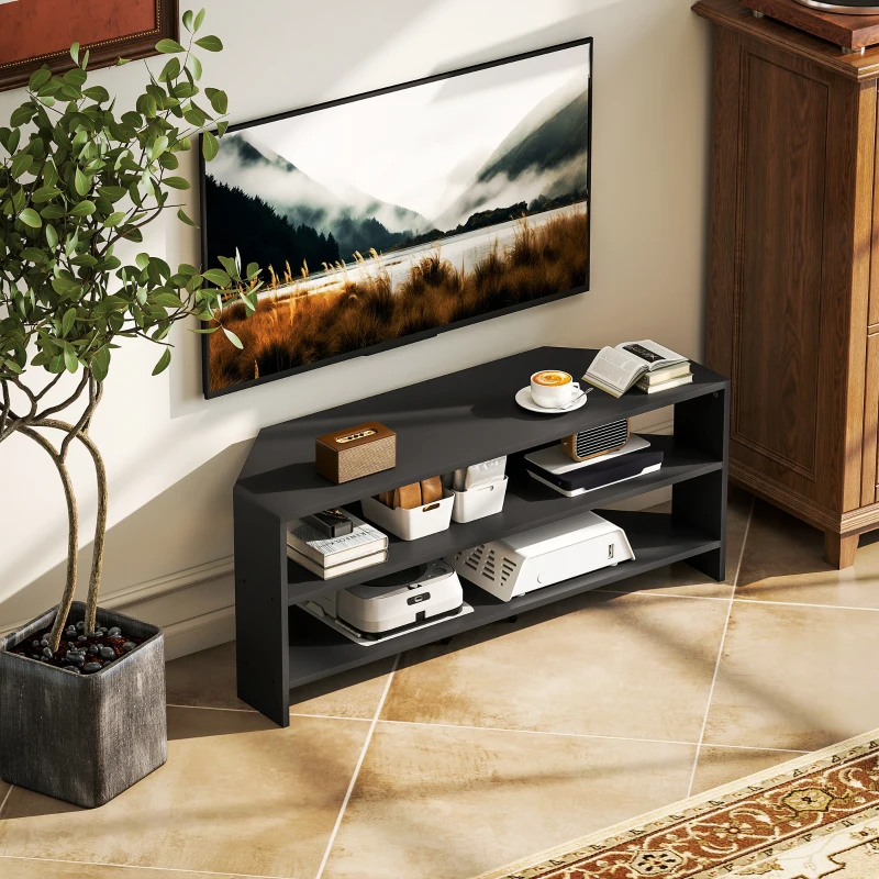 HOMCOM Corner TV Stand with 2 Open Shelves for 47 Inch TV - Black