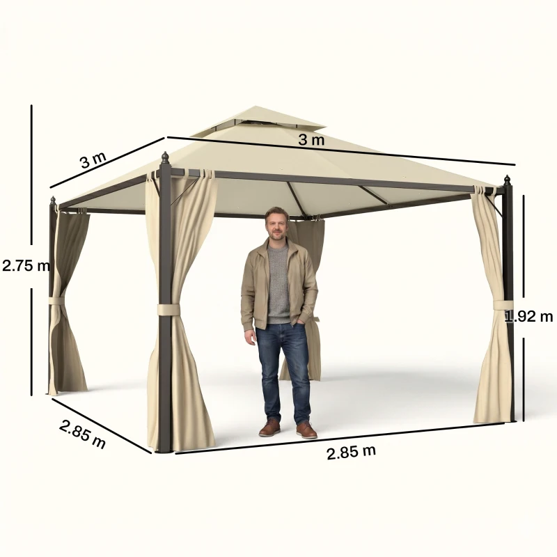 Outsunny Gazebo de Grădină 3x3m cu 4 Perdele Laterale și Acoperiș Dublu Bej