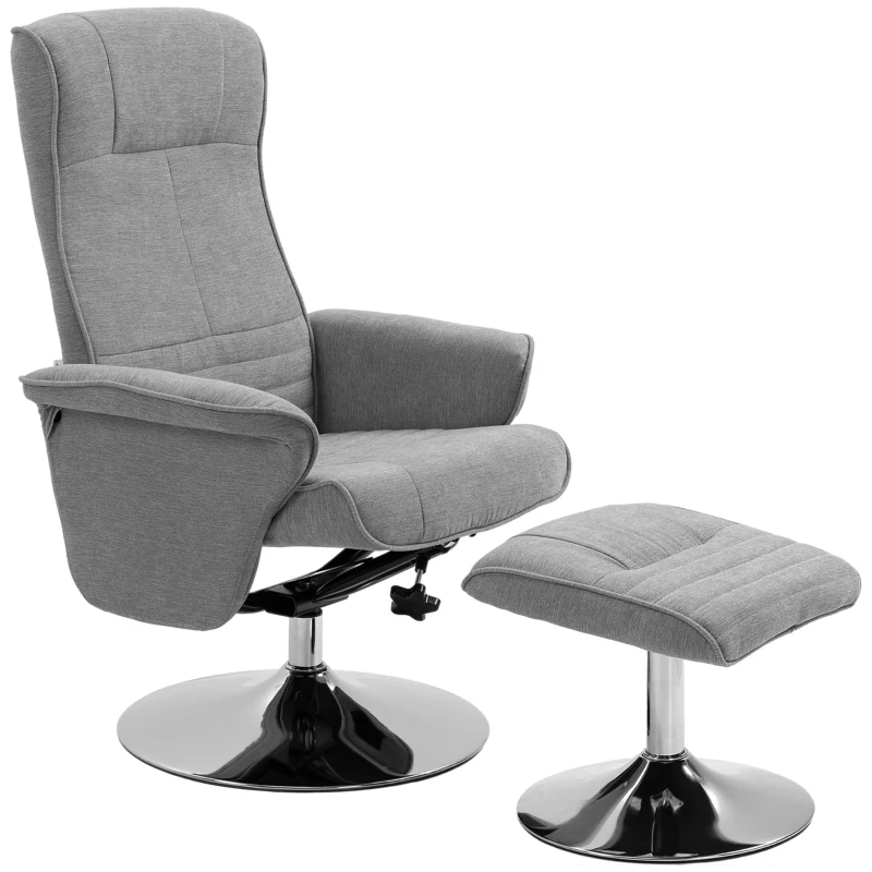 HOMCOM Relaxsessel mit Hocker, drehbar, neigbare Rückenlehne, bis 150 kg, 69 x 71 x 104 cm, Grau(m-11)