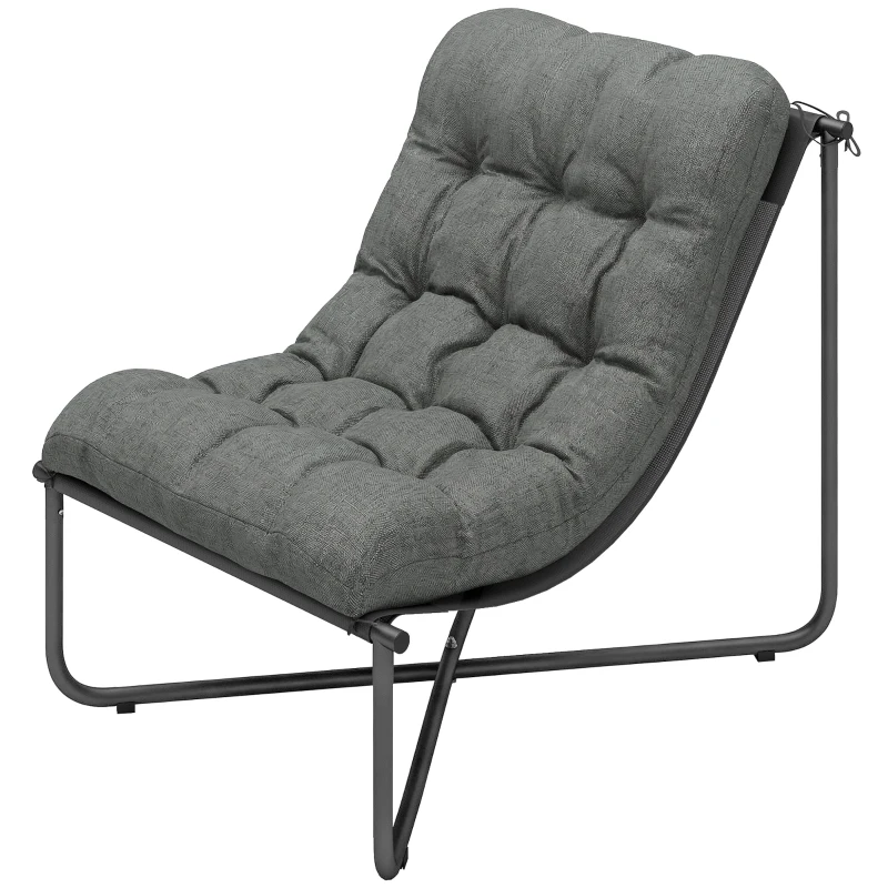 Outsunny Lounge Sessel Outdoor Ergonomischer Gartensessel mit hautfreundlich Kissen Breiter Sitz Stahlrahmen Dunkelgrau