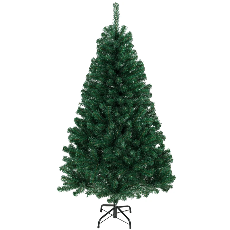 HOMCOM 5ft Artificial Christmas Tree, Fir Hinged Xmas Tree with 420 Branch Tips, Foldable Steel Stand, Green