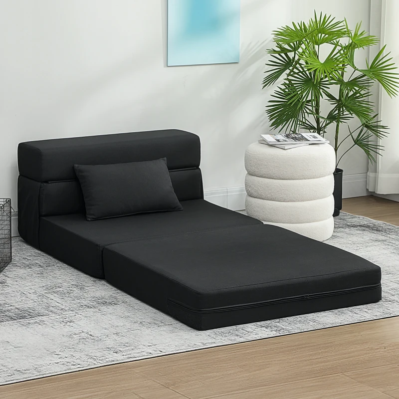 HOMCOM Poltrona Conversível 1 Lugar Poltrona Cama Dobrável Almofada Incluída para Convidados Sala Espaço Pequeno Carga 120 kg Preto