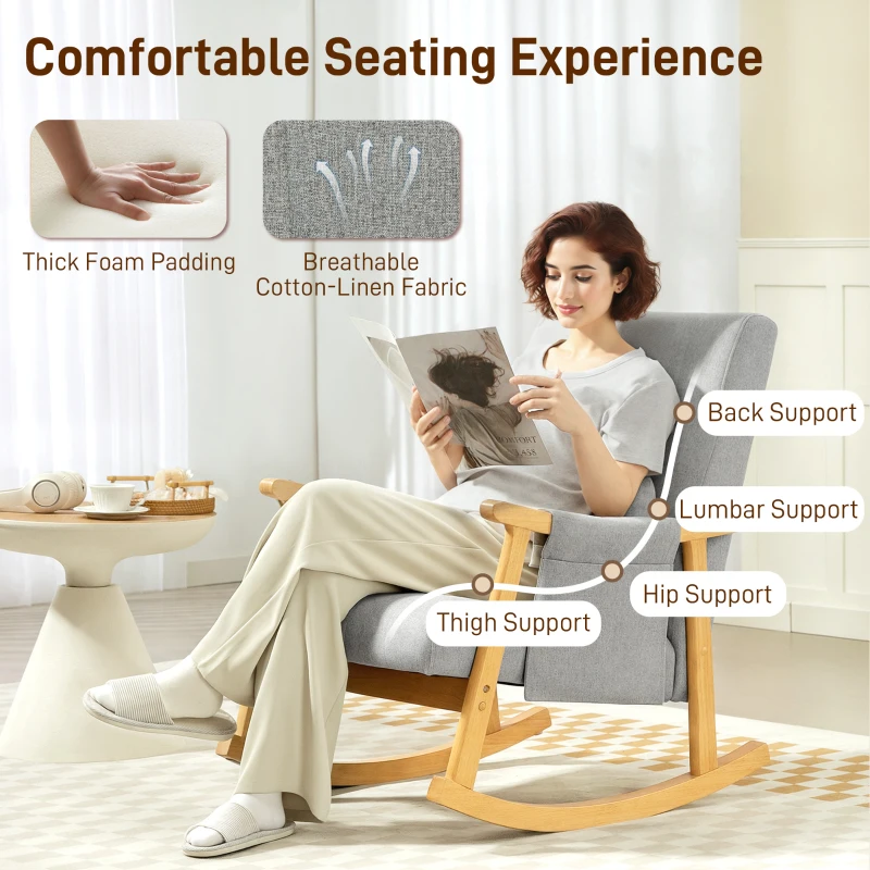 HOMCOM Wood Frame Rocking Accent Chair - Light Grey