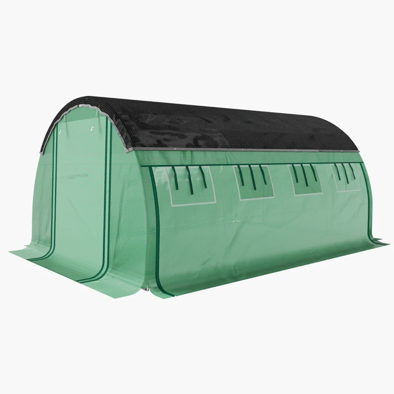 Outsunny Estufa túnel 4 x 3 x 2 m com rede de proteção solar, laterais enroláveis, cobertura plástica, estrutura em aço, verde