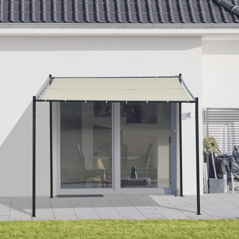 Outsunny Gazebo Pergola Addossata da Giardino 3x3m in Metallo e Poliestere Beige