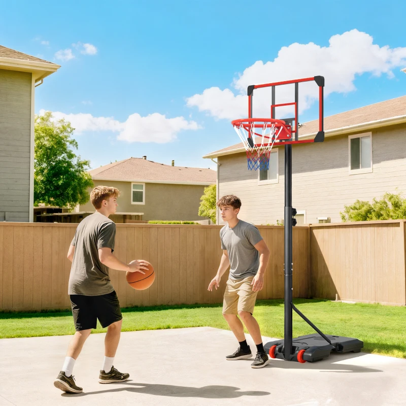 SPORTNOW Basketball Hoop and Stand Height Adjustable with Backboard Weighted Base, Wheels, 1.8–2 m, Black and Red