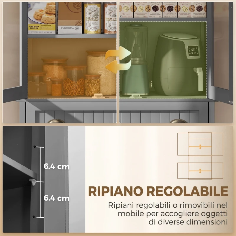HOMCOM Mobile Dispensa a 5 Livelli con Cassetto Centrale in MDF e Truciolato, 76x40x182.5 cm, Grigio