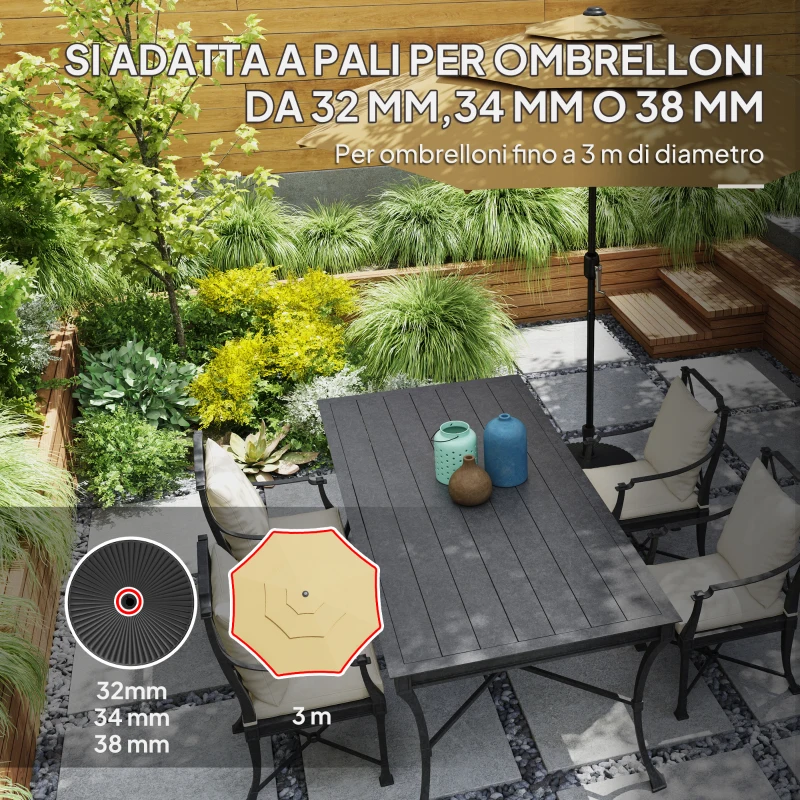 Outsunny Base per Ombrellone Ø3 m max Riempibile con Acqua o Sabbia, in HDPE Nero, Ø55x30 cm