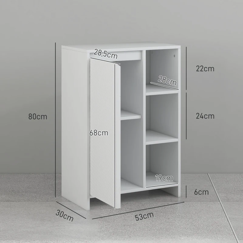 HOMCOM Armario de Baño con Estantes Abiertos Puerta y Estante Ajustable Antivuelco para Salón Dormitorio 53x30x80 cm Blanco