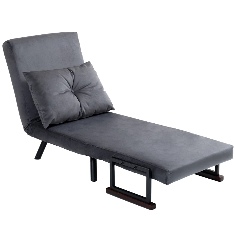HOMCOM 4-in-1 Velvet-Feel Single Chair Bed, with Pillow - Charcoal Grey
