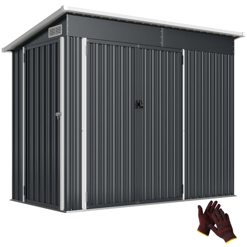 Outsunny Metall Gerätehaus 2,68 m², abschließbar Geräteschuppen mit 3 Türen Lüftung Pultdach Handschuhen