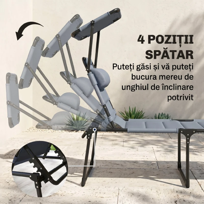 Outsunny Sezlong pliabil reglabil cu spatar cu 4 pozitii, Gri