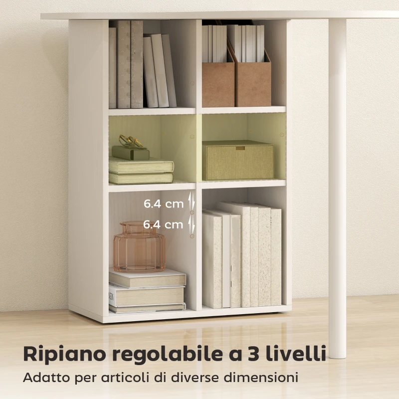 HOMCOM Scrivania per Camera Ricurva con 6 Ripiani e 4 Scaffali Regolabili, in Acciaio e Legno, 100x59x75.5 cm, Bianco