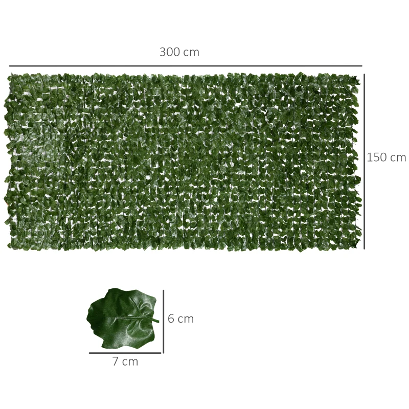 Outsunny Cerca Artificial Tela de Privacidade Decoração Rolo 3x1,5 m Folhagem Realista Anti-UV Verde Escuro