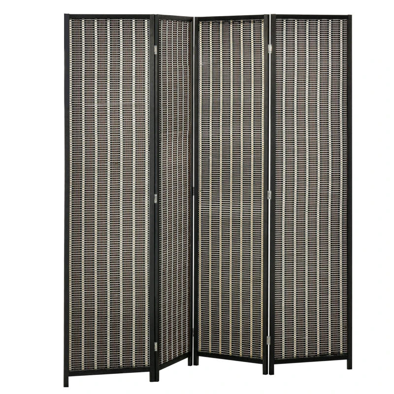 HOMCOM Raumteiler, faltbar, Kiefernholz/Bambus, 180 x 180 cm, Braun/Schwarz