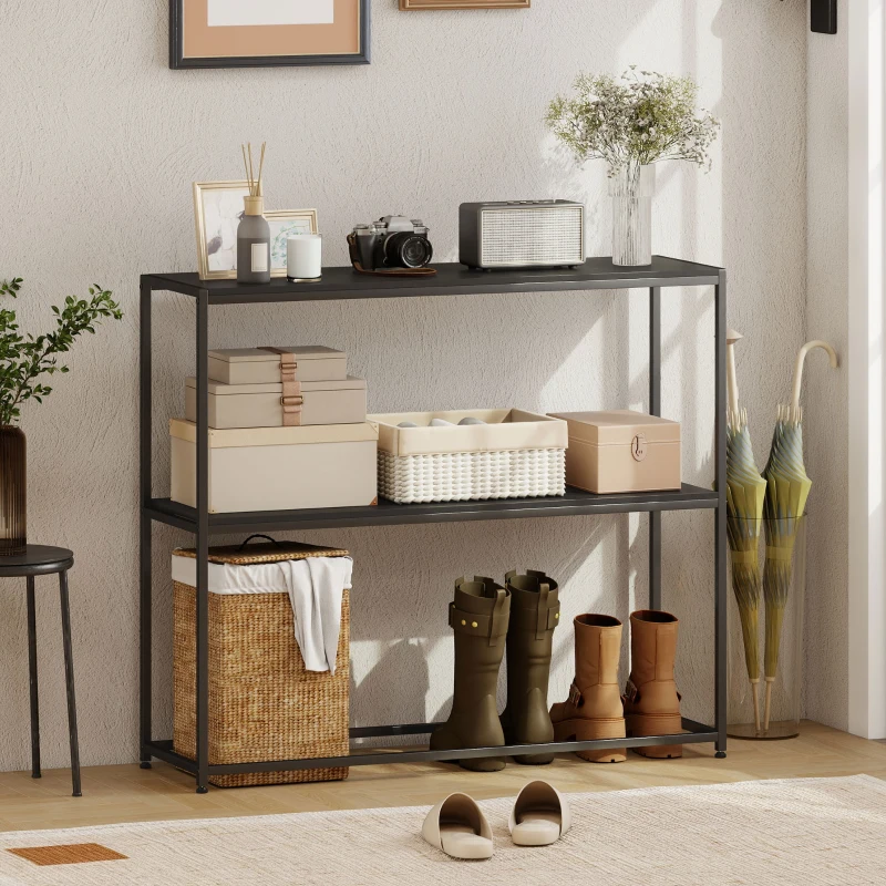 HOMCOM Table Console en Acier 2 Étagères Design Moderne pour Salon Entrée Couloir 100 x 30 x 87 cm Noir