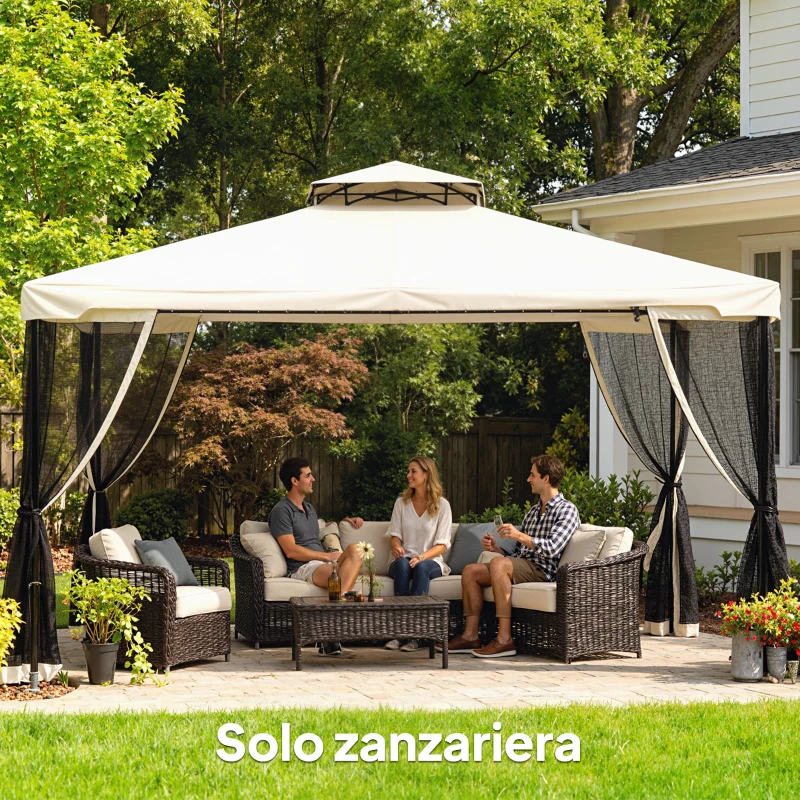 Outsunny Zanzariera per Gazebo Tende di Ricambio Universale con Cerniere, 335x207cm - Nero e Beige