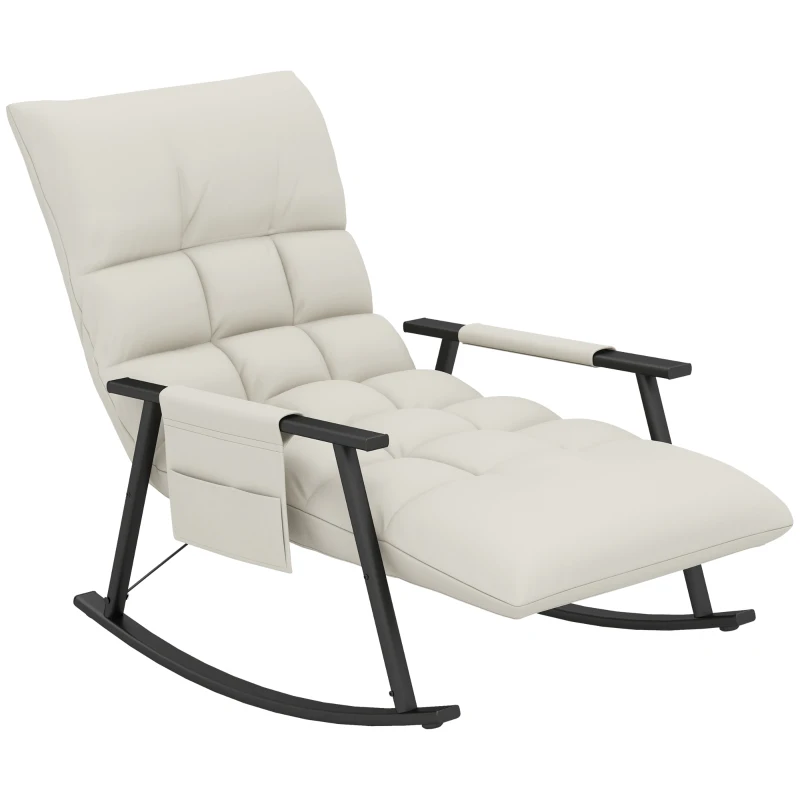 HOMCOM Fauteuil à bascule, fauteuil allaitement repose-pieds et dossier réglables capacité 120 kg 60 x 134 x 70 cm crème